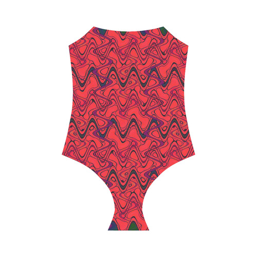 Red and Black Waves Strap Swimsuit ( Model S05)