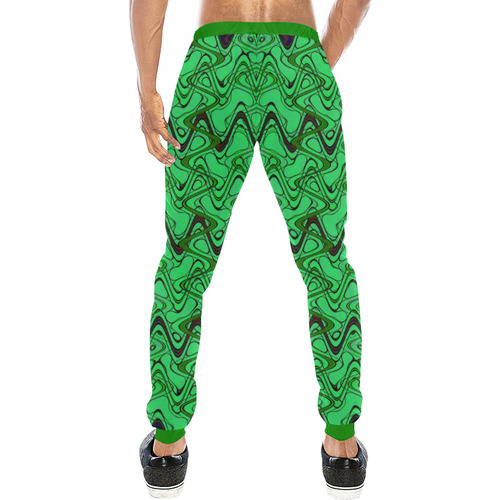 Green and Black Waves Men's All Over Print Sweatpants (Model L11)
