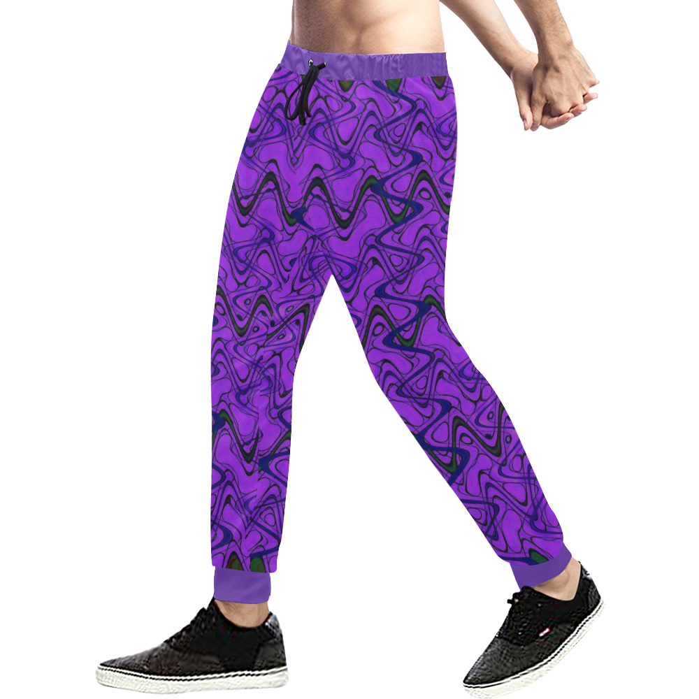 Purple and Black Waves Men's All Over Print Sweatpants (Model L11)