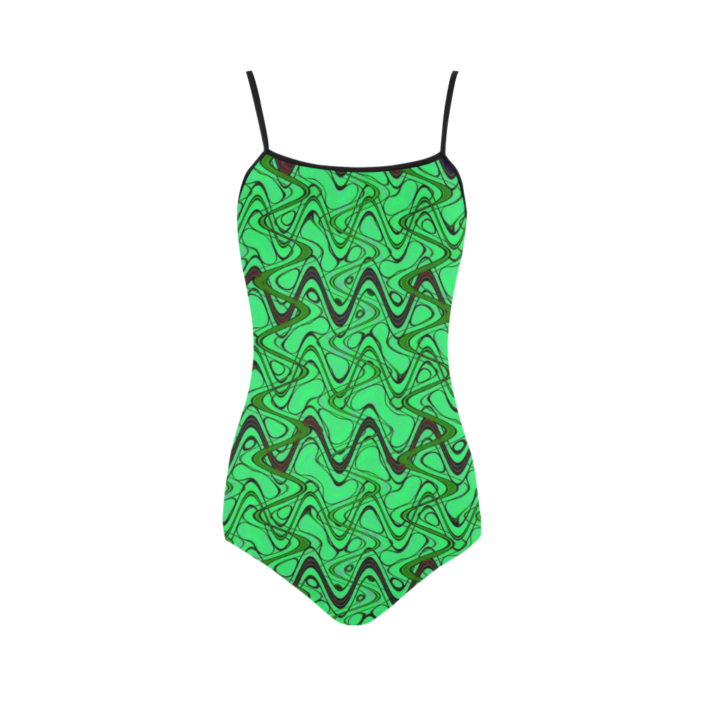 Green and Black Waves Strap Swimsuit ( Model S05)