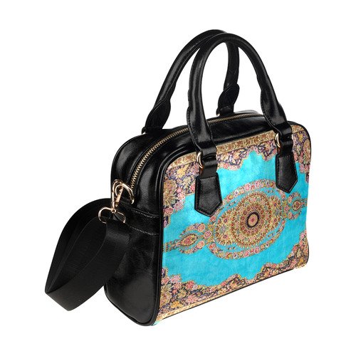 Blue Persian Rug Carpet Floral Pattern Shoulder Handbag (Model 1634)