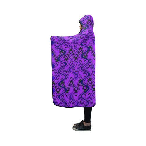 Purple and Black Waves Hooded Blanket 50''x40''