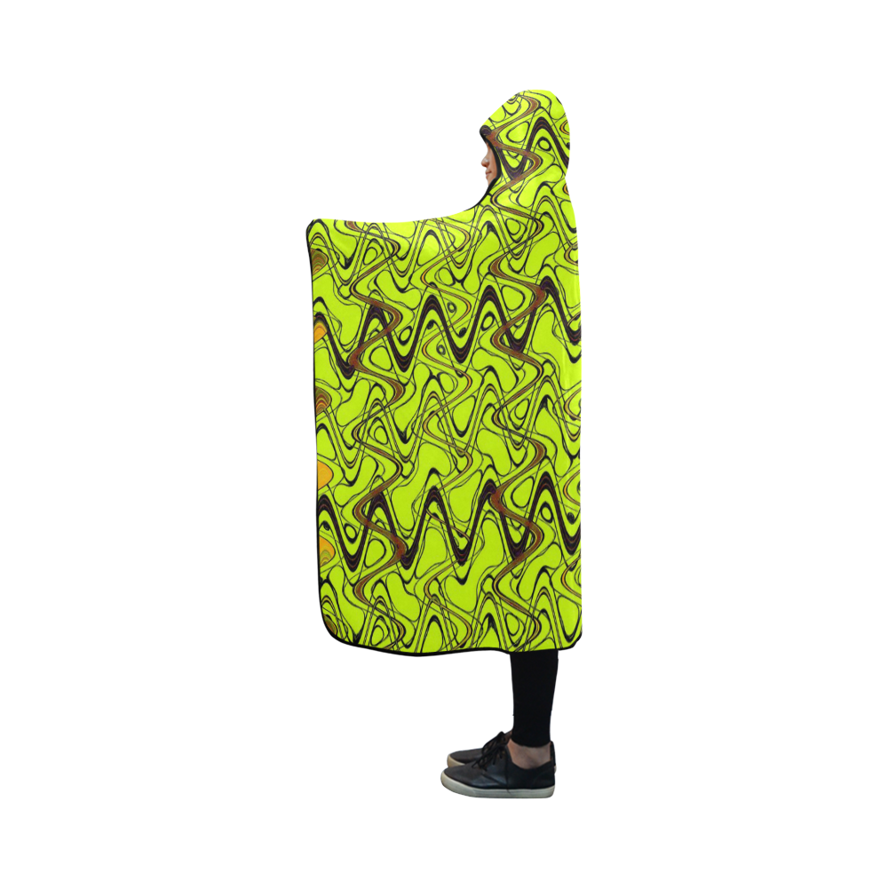 Yellow and Black Waves Hooded Blanket 50''x40''