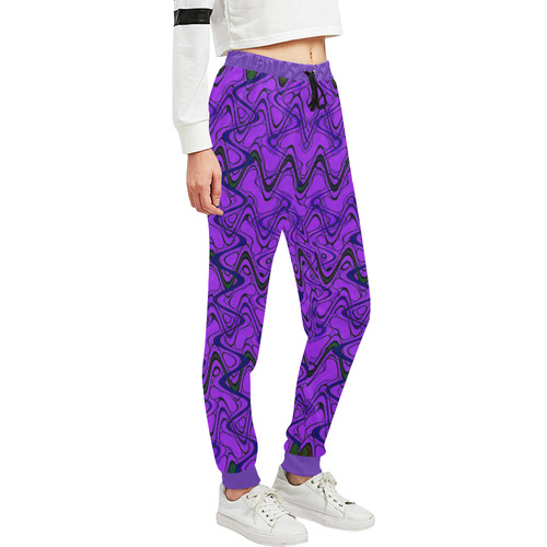 Purple and Black Waves Unisex All Over Print Sweatpants (Model L11)