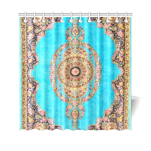 Blue Floral Persian Rug Carpet Pattern Shower Curtain 69"x70"