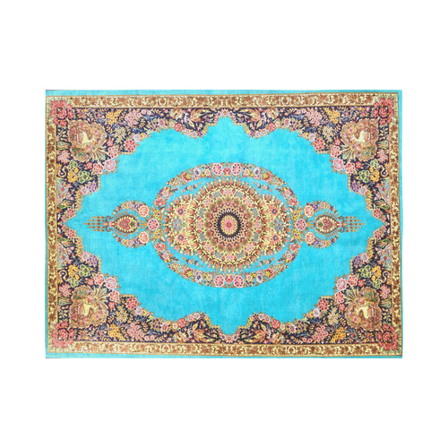 Blue Floral Persian Rug Carpet Pattern Cotton Linen Wall Tapestry 80"x 60"