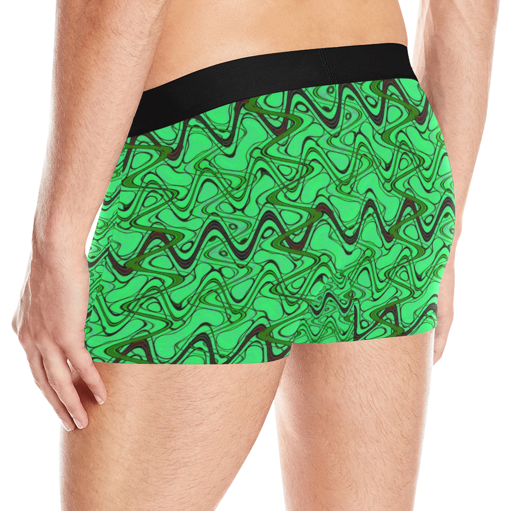 Green and Black Waves Men's All Over Print Boxer Briefs (Model L10)