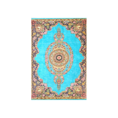 Blue Floral Persian Rug Carpet Pattern Cotton Linen Wall Tapestry 40"x 60"