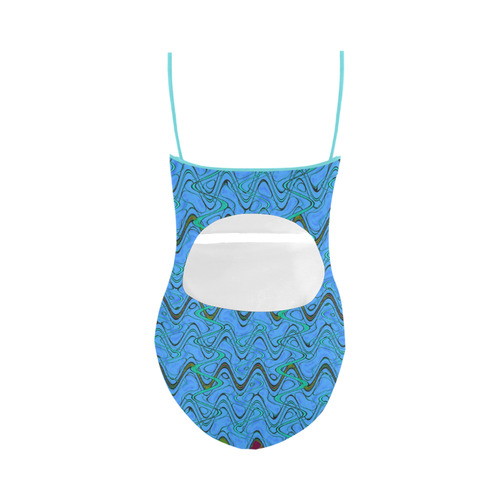 Blue Green and Black Waves Strap Swimsuit ( Model S05)