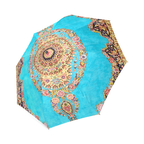 Blue Floral Persian Rug Carpet Pattern Foldable Umbrella (Model U01)