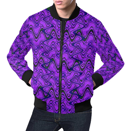 Purple and Black Waves All Over Print Bomber Jacket for Men (Model H19)
