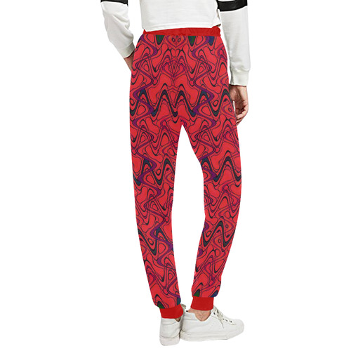 Red and Black Waves Unisex All Over Print Sweatpants (Model L11)