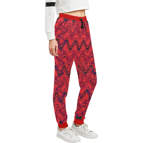 Red and Black Waves Unisex All Over Print Sweatpants (Model L11)