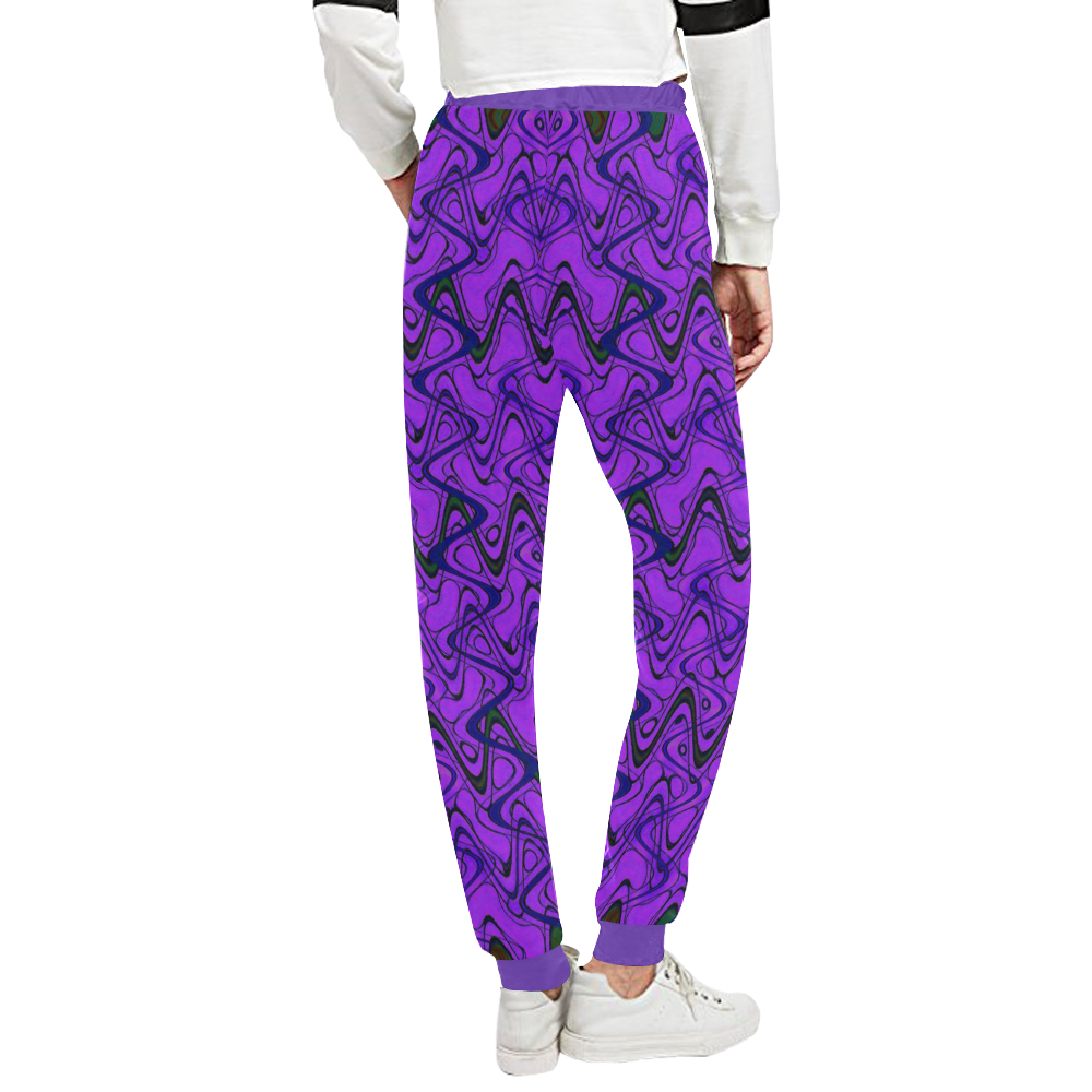 Purple and Black Waves Unisex All Over Print Sweatpants (Model L11)