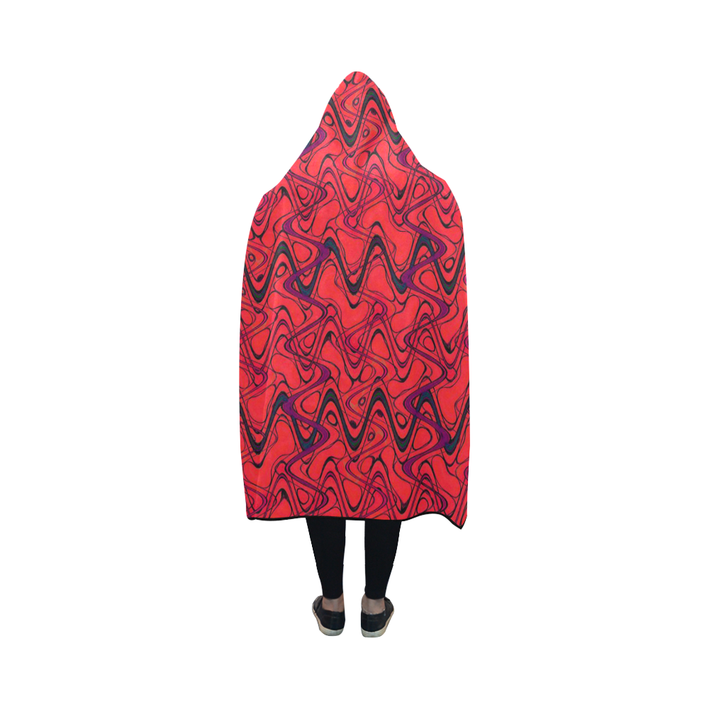 Red and Black Waves Hooded Blanket 50''x40''