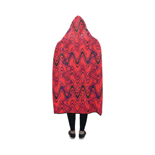 Red and Black Waves Hooded Blanket 50''x40''