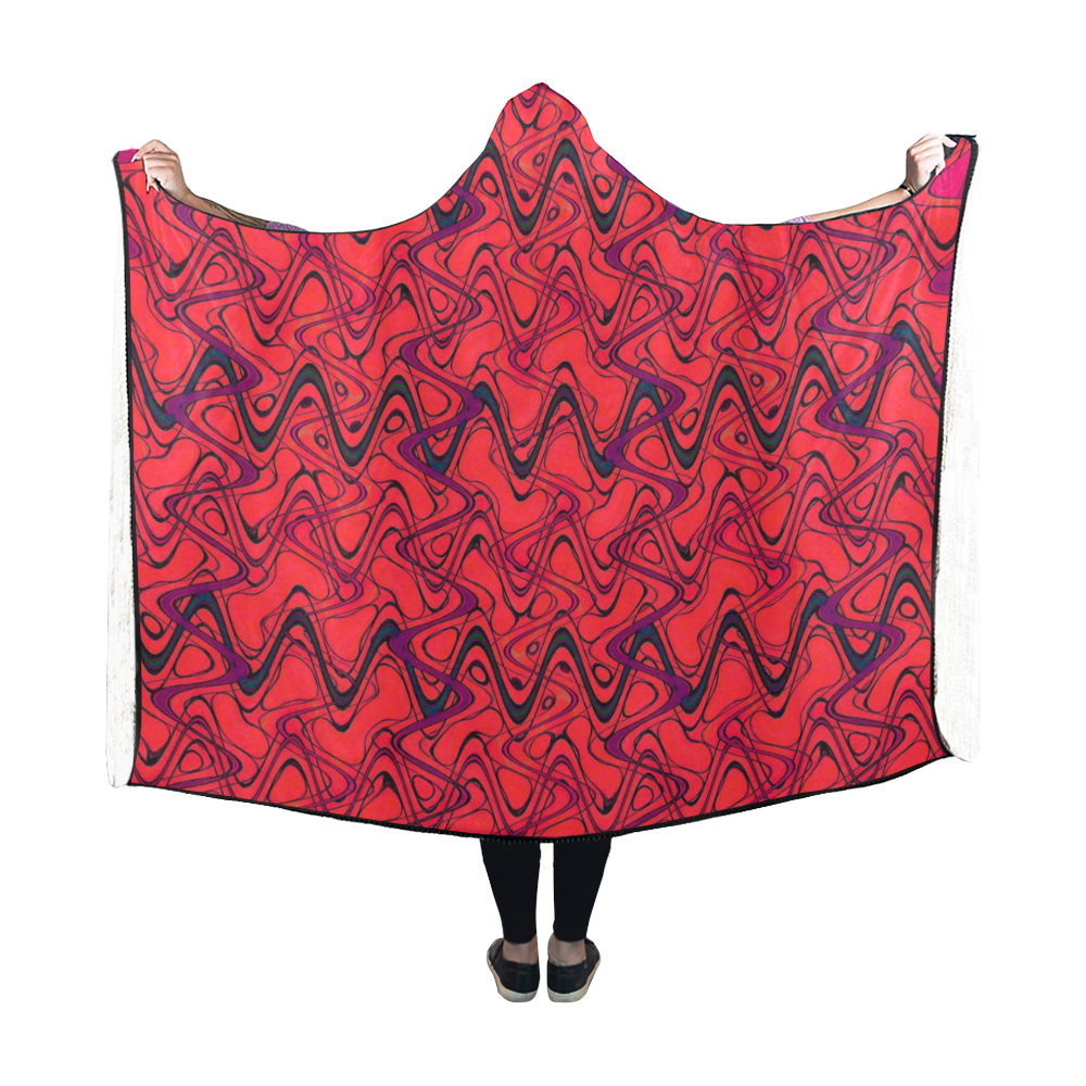 Red and Black Waves Hooded Blanket 60''x50''