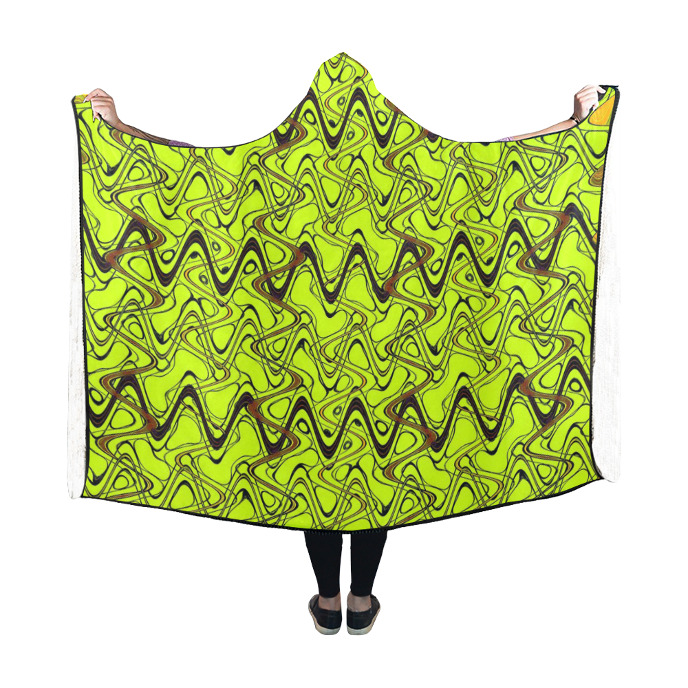 Yellow and Black Waves Hooded Blanket 60''x50''