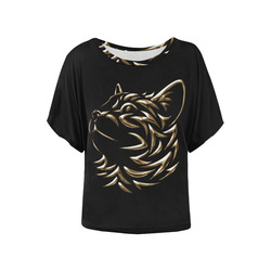The Golden Cat Women's Batwing-Sleeved Blouse T shirt (Model T44)