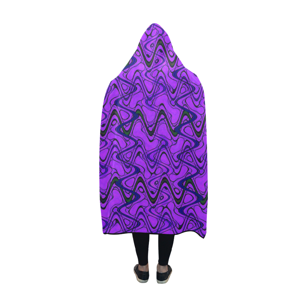 Purple and Black Waves Hooded Blanket 60''x50''