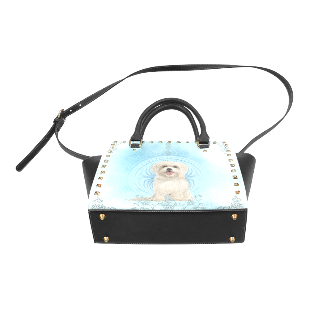 Cute havanese puppy Rivet Shoulder Handbag (Model 1645)