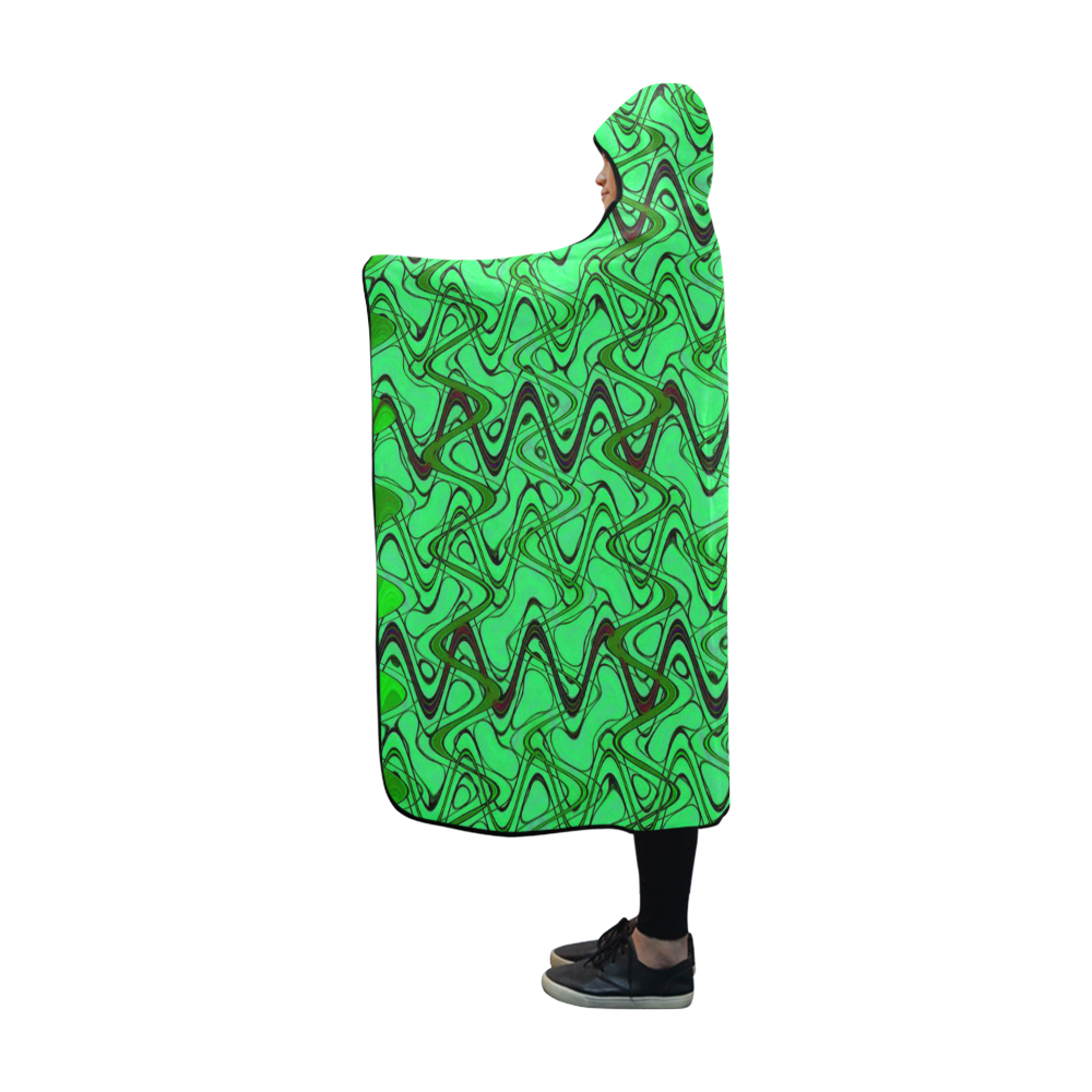 Green and Black Waves Hooded Blanket 60''x50''