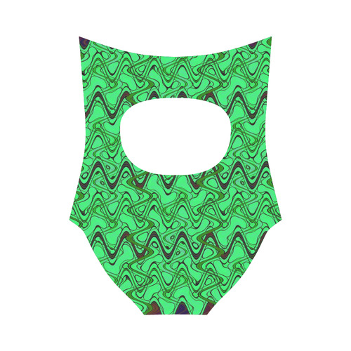 Green and Black Waves Strap Swimsuit ( Model S05)