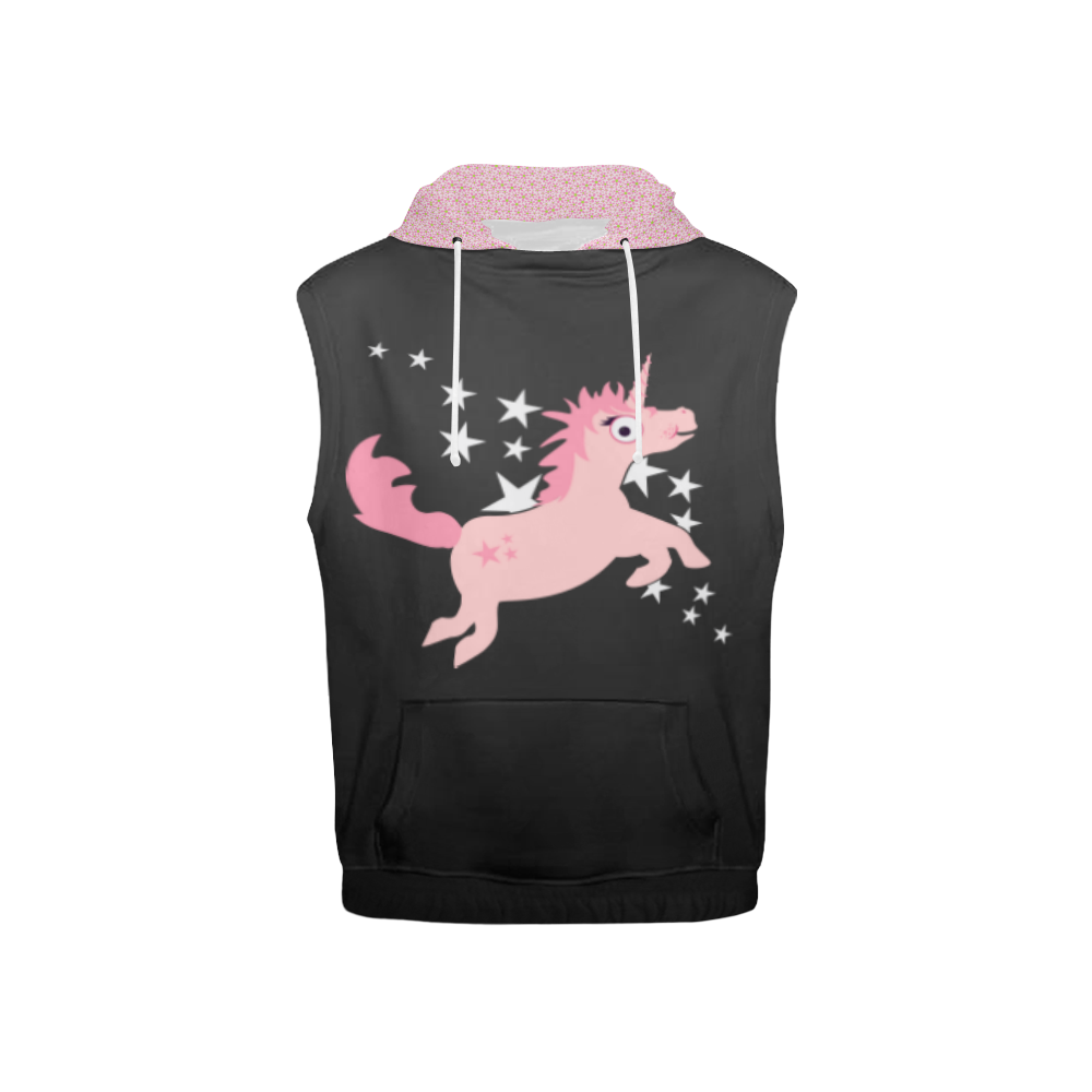 Quirky Unicorn Pink on Black VAS2 All Over Print Sleeveless Hoodie for Kid (Model H15)