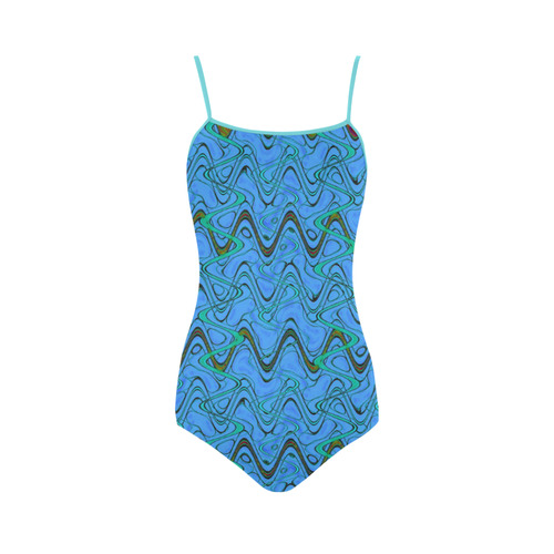 Blue Green and Black Waves Strap Swimsuit ( Model S05)