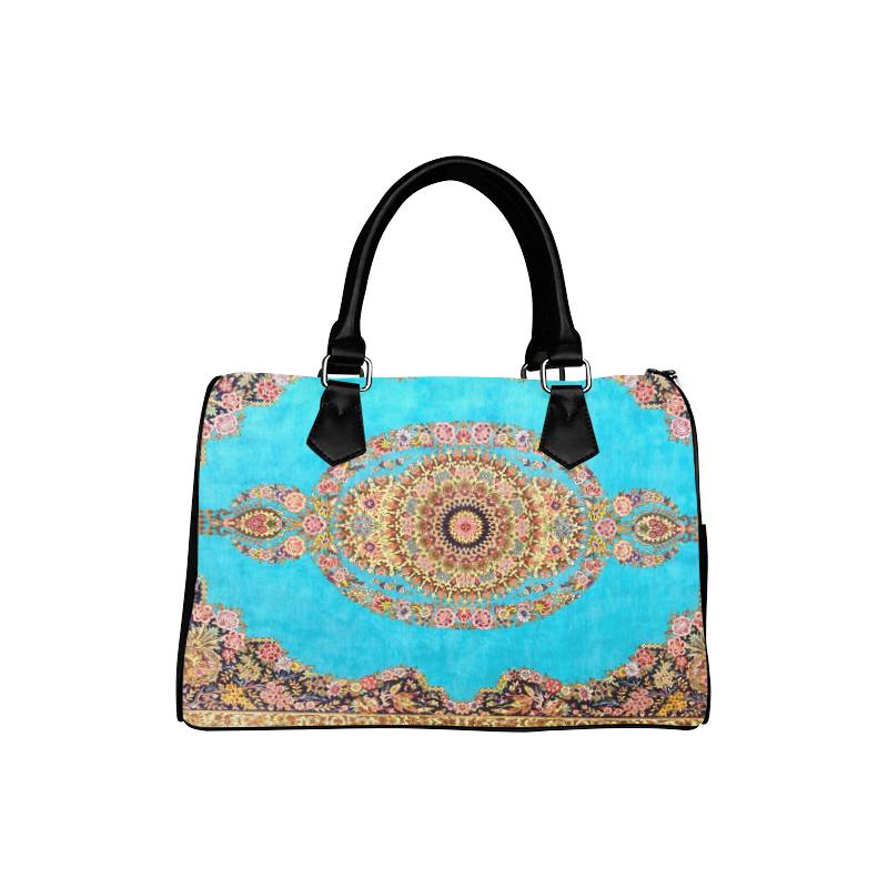 Blue Persian Rug Carpet Floral Pattern Boston Handbag (Model 1621)