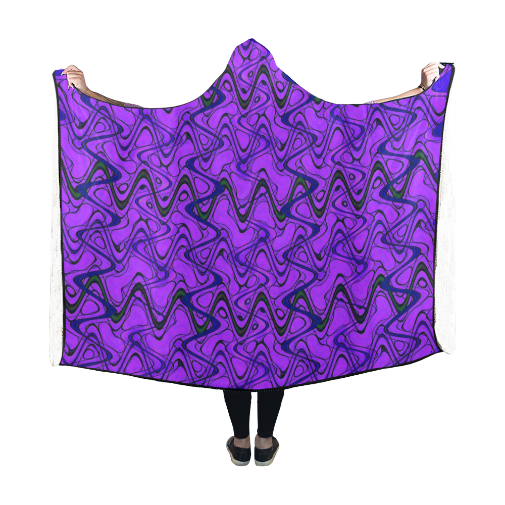 Purple and Black Waves Hooded Blanket 60''x50''