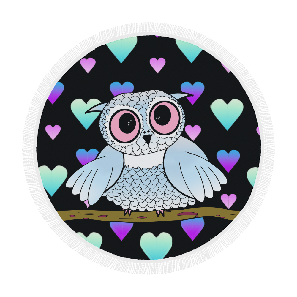 I Love Owls 2 Circular Beach Shawl 59"x 59"