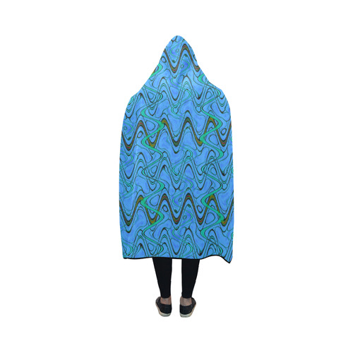 Blue Green and Black Waves Hooded Blanket 50''x40''