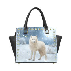 Awesome arctic wolf Rivet Shoulder Handbag (Model 1645)