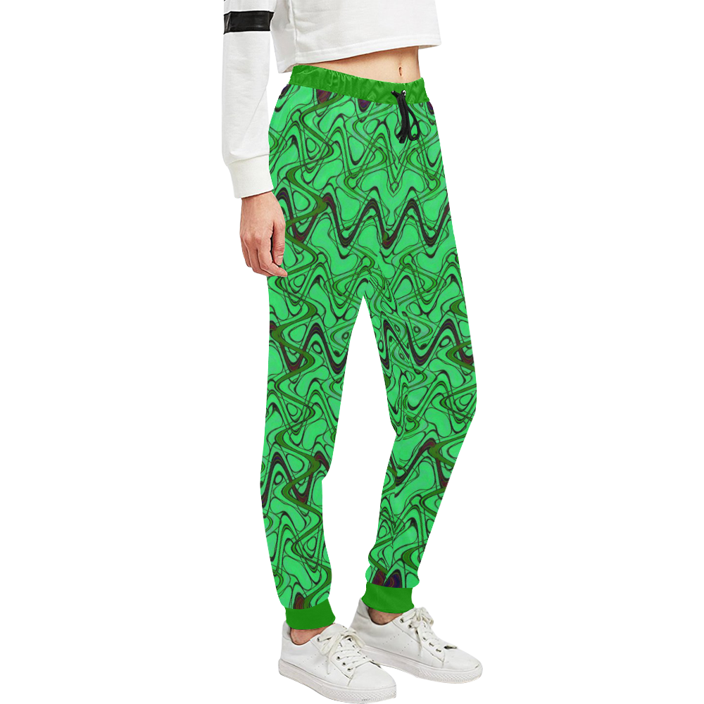 Green and Black Waves Unisex All Over Print Sweatpants (Model L11)