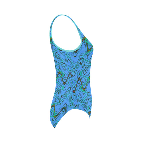 Blue Green and Black Waves Vest One Piece Swimsuit (Model S04)