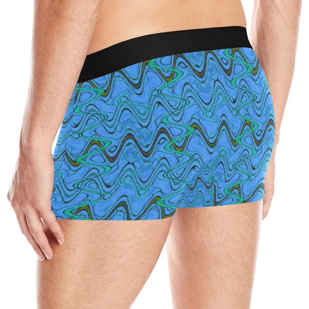 Blue Green and Black Waves Men's All Over Print Boxer Briefs (Model L10)