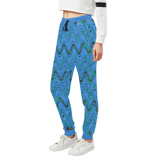 Blue Green and Black Waves Unisex All Over Print Sweatpants (Model L11)