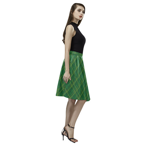 irish style tartan pattern Melete Pleated Midi Skirt (Model D15)