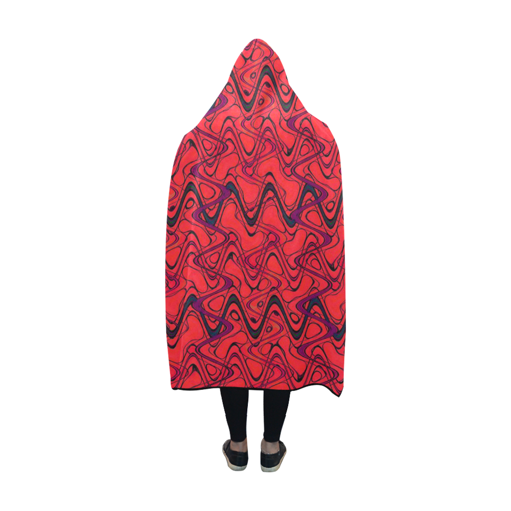 Red and Black Waves Hooded Blanket 60''x50''