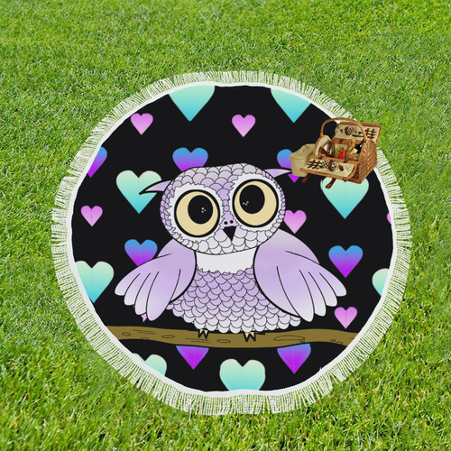 I Love Owls Circular Beach Shawl 59"x 59"