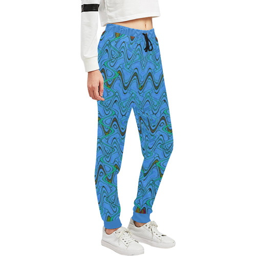 Blue Green and Black Waves Unisex All Over Print Sweatpants (Model L11)