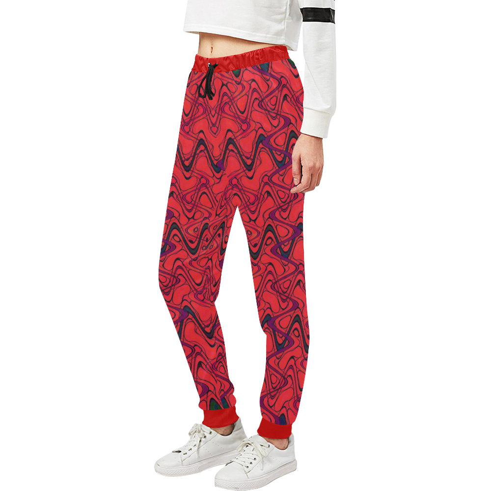 Red and Black Waves Unisex All Over Print Sweatpants (Model L11)