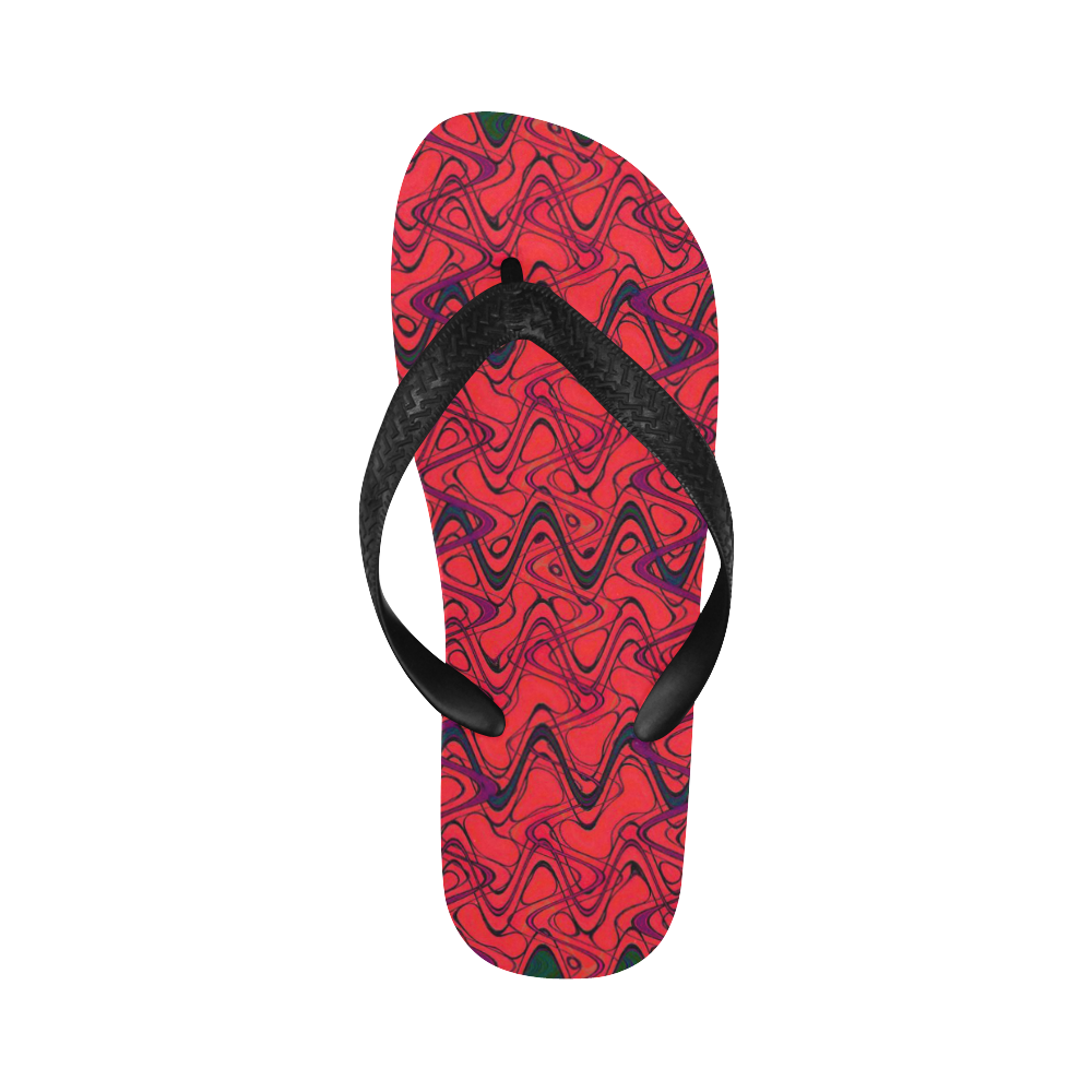 Red and Black Waves Flip Flops for Men/Women (Model 040)