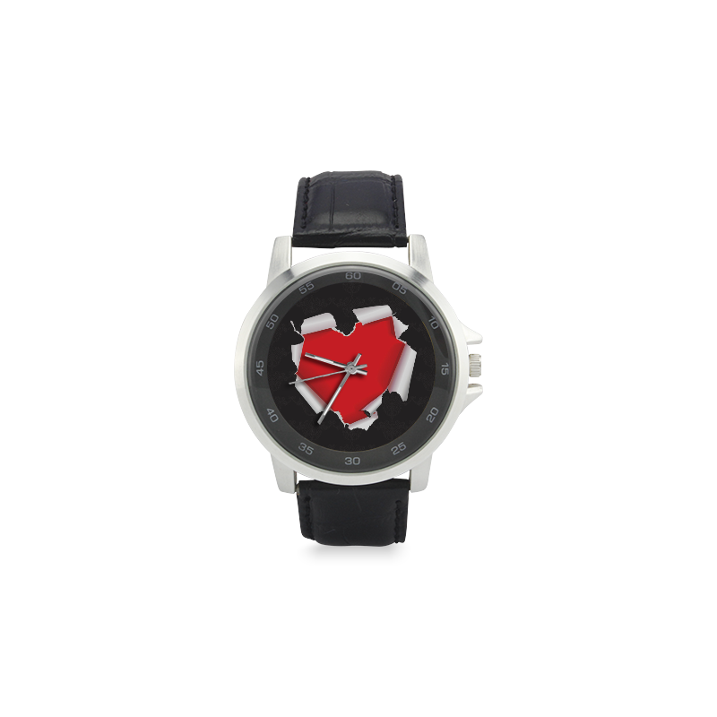 Torn Heart Unisex Stainless Steel Leather Strap Watch(Model 202)