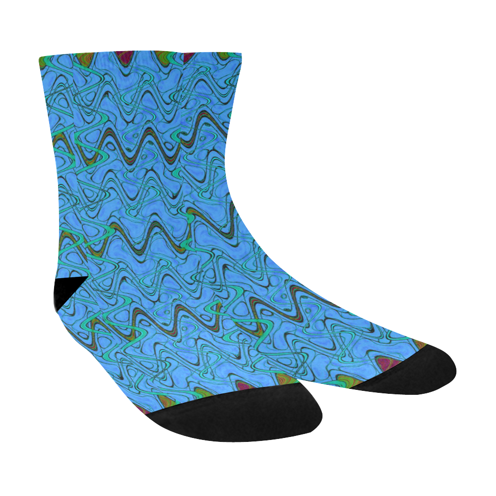 Blue Green and Black Waves Crew Socks