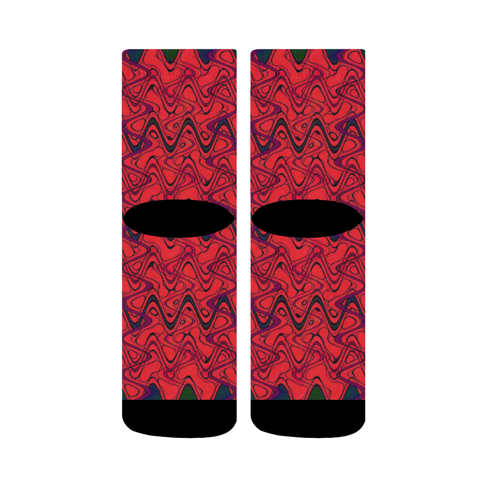 Red and Black Waves Crew Socks