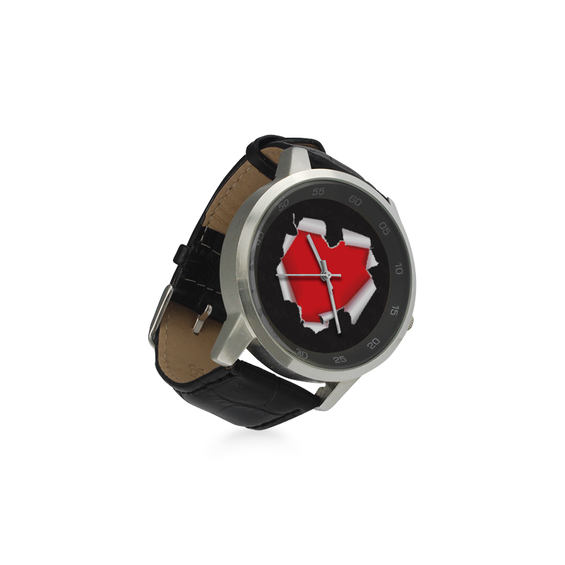 Torn Heart Unisex Stainless Steel Leather Strap Watch(Model 202)