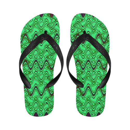 Green and Black Waves Flip Flops for Men/Women (Model 040)