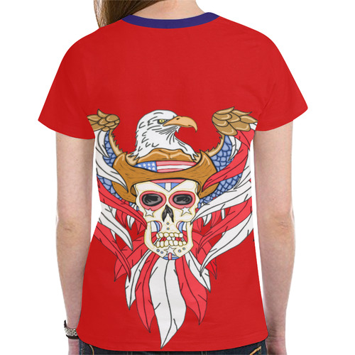 American Eagle Sugar Skull Red Blue New All Over Print T-shirt for Women (Model T45)